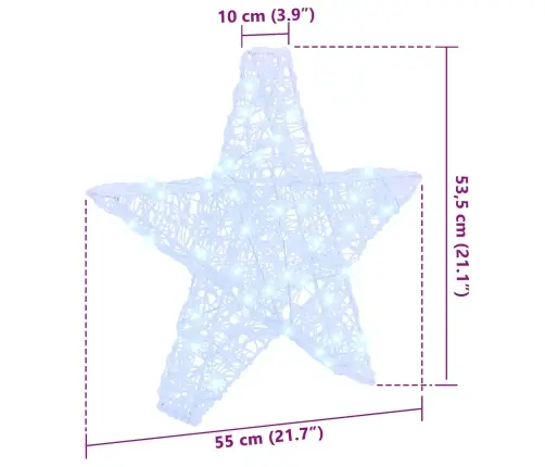 3D Zvaigzne Su 50 Led Vēsi Balta 55 X 53.5 X 10 Cm Akrils Vidaxl