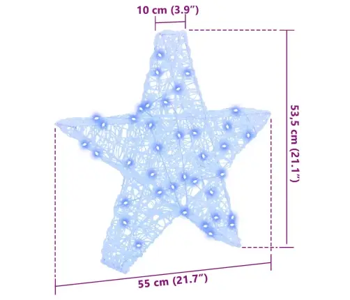 3D Zvaigzne Su 50 Led Zila 55 X 53.5 X 10 Cm Akrils Vidaxl