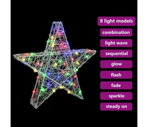 3D Täht Koos 50 Led-Iga Mitmevärviline 55 X 53.5 X 10 Cm Akrüül