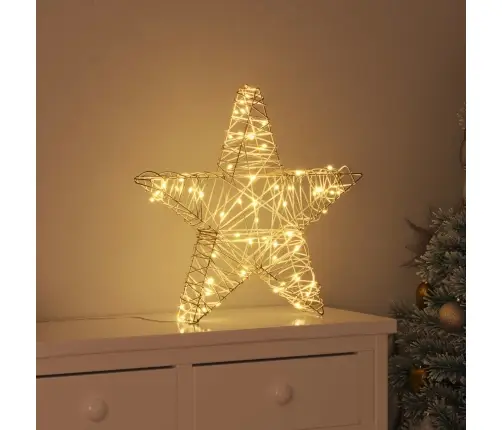 3D Zvaigzne Su 50 Led Silti Balta 55 X 52.5 X 9 Cm Rotangpalma Vidaxl