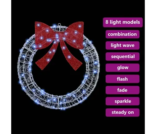 Vainikas Su 60 Led Šalta Balta 75 Cm Akrilas