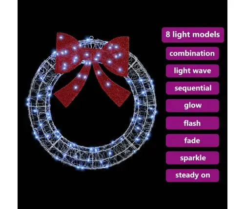 Vainikas Su 80 Led Šalta Balta 90 Cm Akrilas Vainikas Su 80 Led Šalta Balta 90 Cm Akrilas