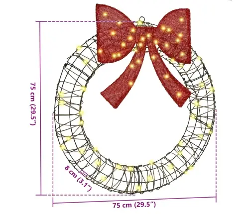 Vainikas Su 60 Led Šilta Balta 75 Cm Ratanas