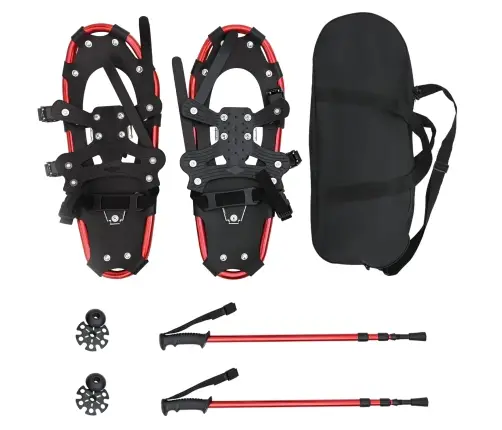 3 In 1 Sniega Kurpes Ar Pārgājienu Nūjām Sarkana 21 Collas Vidaxl