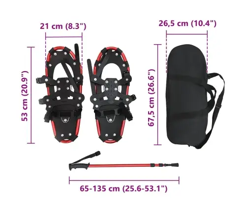 3 In 1 Sniega Kurpes Ar Pārgājienu Nūjām Sarkana 21 Collas Vidaxl