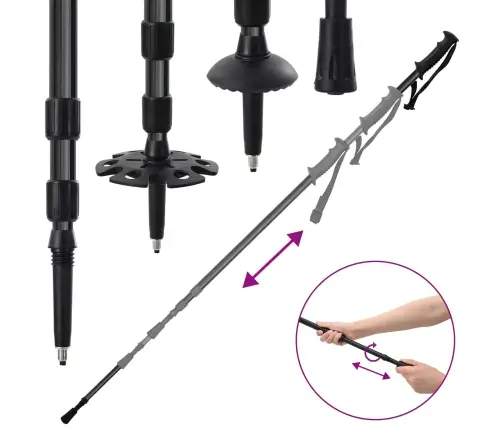 3 In 1 Sniega Kurpes Ar Pārgājienu Nūjām Melna 21 Collas Vidaxl