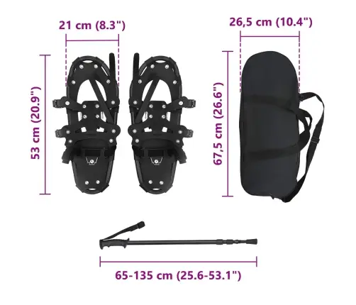 3 In 1 Sniega Kurpes Ar Pārgājienu Nūjām Melna 21 Collas Vidaxl