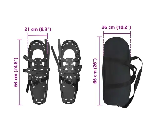 3 In 1 Sniega Kurpes Ar Pārgājienu Nūjām Melna 25 Collas Vidaxl