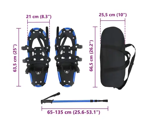 3 In 1 Sniega Kurpes Ar Pārgājienu Nūjām Zila 25 Collas Vidaxl