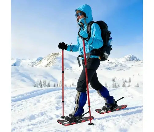 3 In 1 Sniega Kurpes Ar Pārgājienu Nūjām Sarkana 25 Collas Vidaxl