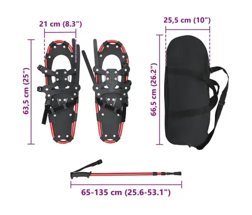 3 In 1 Sniega Kurpes Ar Pārgājienu Nūjām Sarkana 25 Collas Vidaxl