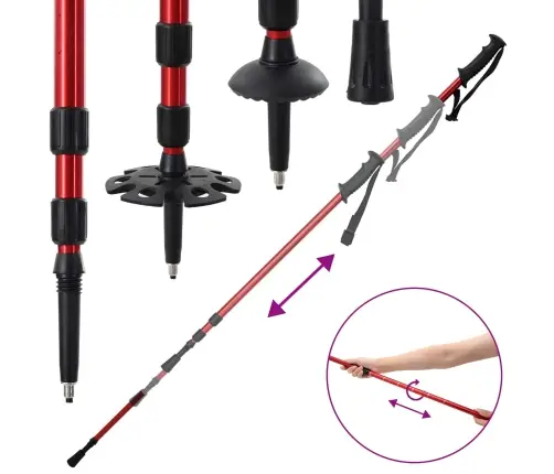 3 In 1 Sniega Kurpes Ar Pārgājienu Nūjām Sarkans Un Melns Vidaxl