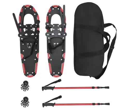 3 In 1 Sniega Kurpes Ar Pārgājienu Nūjām Sarkans Un Melns Vidaxl