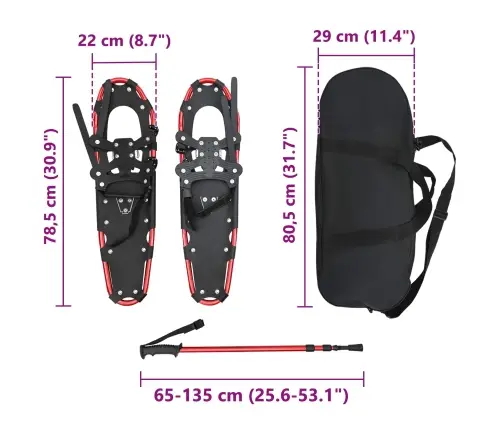 3 In 1 Sniega Kurpes Ar Pārgājienu Nūjām Sarkans Un Melns Vidaxl