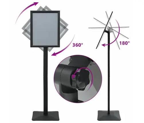 Pedestāla Plakātu Statīvs Melna A3 Alumīnijs Un Pvc Vidaxl