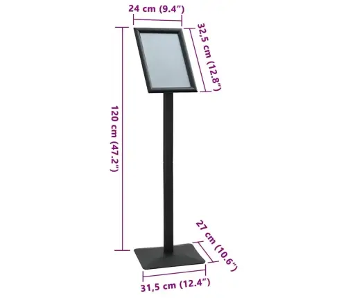 Pedestāla Plakātu Statīvs Melna A4 Alumīnijs Un Pvc Vidaxl
