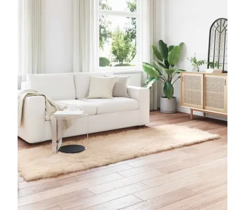 Mākslīgā Aitu Vilna Paklājs Bēša 80 X 250 Cm Poliesters Vidaxl