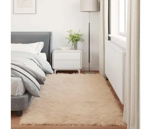 Mākslīgā Aitu Vilna Paklājs Bēša 200 X 100 Cm Poliesters Vidaxl