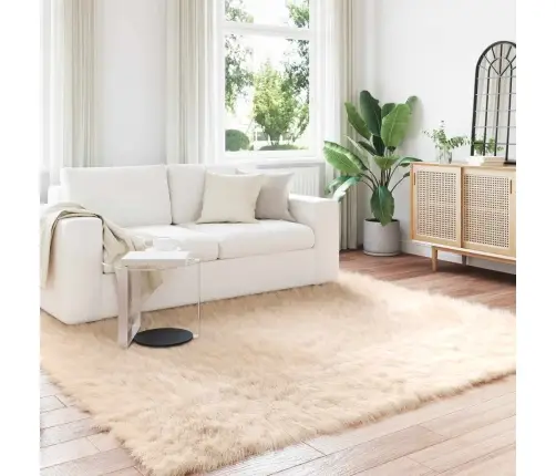 Mākslīgā Aitu Vilna Paklājs Bēša 200 X 200 Cm Poliesters Vidaxl