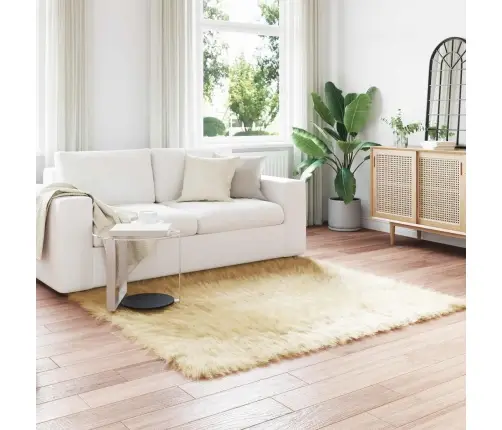 Mākslīgā Aitu Vilna Paklājs Krēmkrāsa 120 X 120 Cm Poliesters Vidaxl