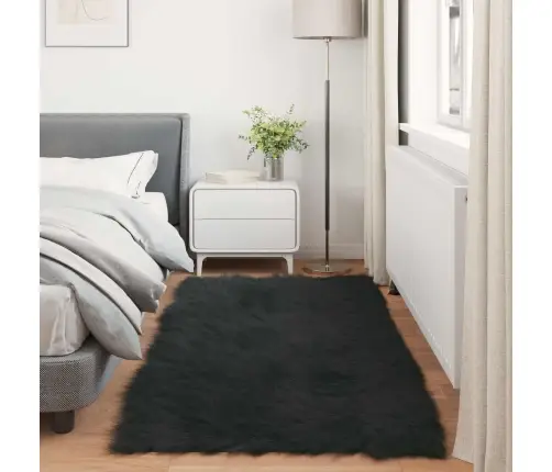 Mākslīgā Aitu Vilna Paklājs Melna 80 X 200 Cm Poliesters Vidaxl