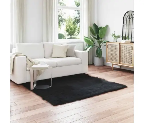 Mākslīgā Aitu Vilna Paklājs Melna 120 X 120 Cm Poliesters Vidaxl