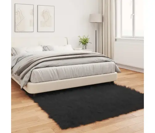 Mākslīgā Aitu Vilna Paklājs Melna 160 X 160 Cm Poliesters Vidaxl