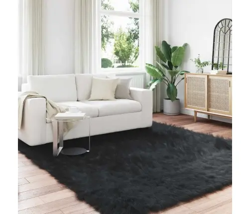 Mākslīgā Aitu Vilna Paklājs Melna 200 X 200 Cm Poliesters Vidaxl