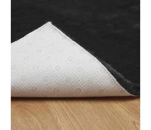 Dirbtinio Triušio Kailio Kilimas Juoda 80 X 250 Cm Poliesteris