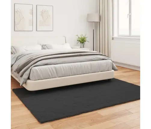 Mākslīgā Truša Kažokādas Paklājs Melna 140 X 200 Cm Poliesters Vidaxl