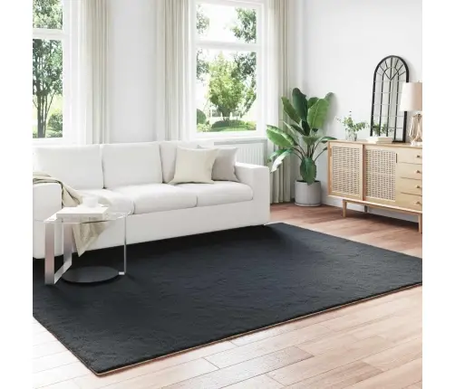 Mākslīgā Truša Kažokādas Paklājs Melna 200 X 280 Cm Poliesters Vidaxl