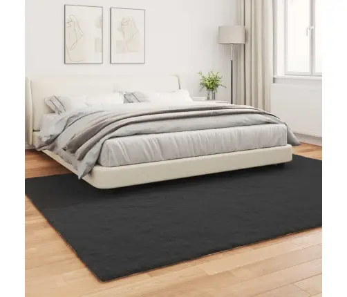 Mākslīgā Truša Kažokādas Paklājs Melna 200 X 280 Cm Poliesters Vidaxl