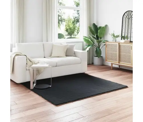 Mākslīgā Truša Kažokādas Paklājs Melna 160 X 160 Cm Poliesters Vidaxl