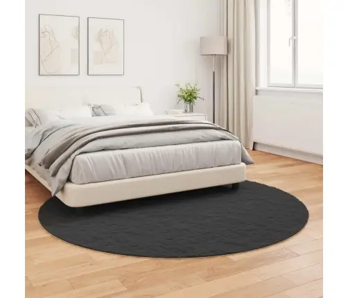Mākslīgā Truša Kažokādas Paklājs Melna Ø 200 Cm Poliesters Vidaxl