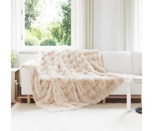 Mākslīgā Truša Kažokādas Sega Bēša 240 X 270 Cm Poliesters Vidaxl