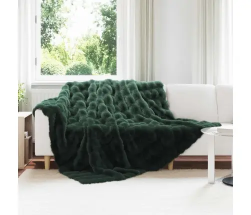 Mākslīgā Truša Kažokādas Sega Tumši Zaļš 240 X 270 Cm Vidaxl