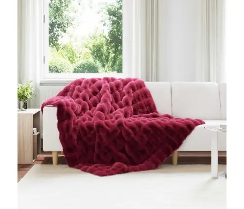 Mākslīgā Truša Kažokādas Sega Bordo Sarkans 150 X 220 Cm Vidaxl