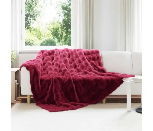 Mākslīgā Truša Kažokādas Sega Bordo Sarkans 240 X 270 Cm Vidaxl