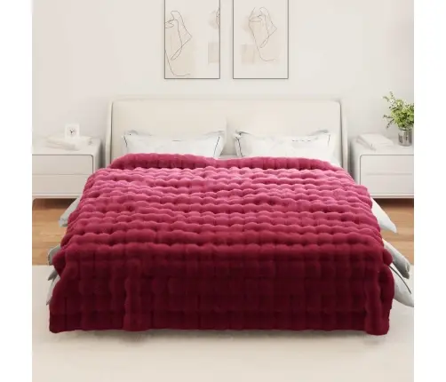 Mākslīgā Truša Kažokādas Sega 4 Pcs Bordo Sarkans 220 X 240 Cm Vidaxl