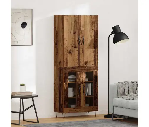 Augstais Skapītis 2 Pcs Vecs Koks Inženierte Koksne Un Stikls Vidaxl