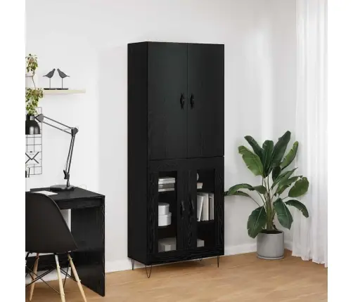 Augstais Skapītis 2 Pcs Melns Ozolkoks Vidaxl