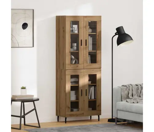 Augstais Skapītis 2 Pcs Artisānā Ozols Koka Un Stikla Materiāls Vidaxl