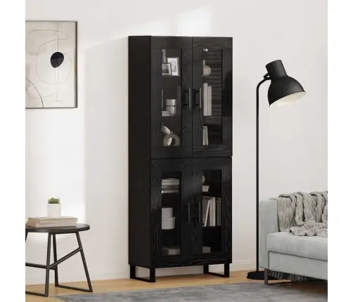 Augstais Skapītis 2 Pcs Melns Ozolkoks Koka Un Stikla Materiāls Vidaxl