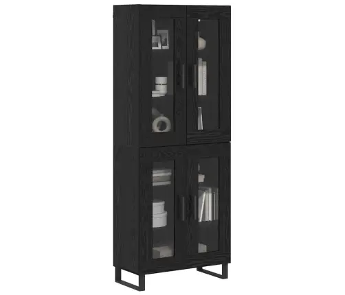 Augstais Skapītis 2 Pcs Melns Ozolkoks Koka Un Stikla Materiāls Vidaxl