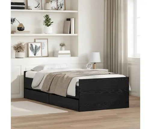 Gultas Rāmis Melns Ozolkoks 100 X 200 Cm Ciets Priedes Koks Vidaxl