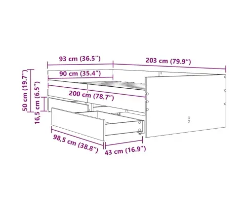 Gultas Rāmis Vecs Koks 90 X 200 Cm Ciets Priedes Koks Vidaxl