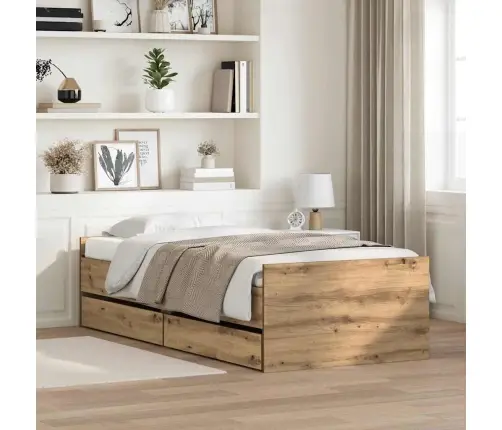 Gultas Rāmis Artisānā Ozols 90 X 200 Cm Ciets Priedes Koks Vidaxl