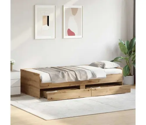 Gultas Rāmis Artisānā Ozols 90 X 200 Cm Ciets Priedes Koks Vidaxl