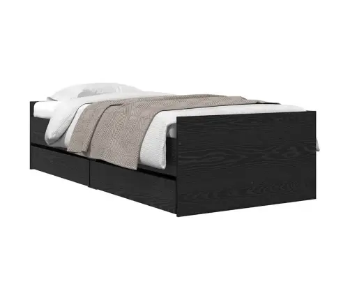 Gultas Rāmis Melns Ozolkoks 90 X 190 Cm Ciets Priedes Koks Vidaxl