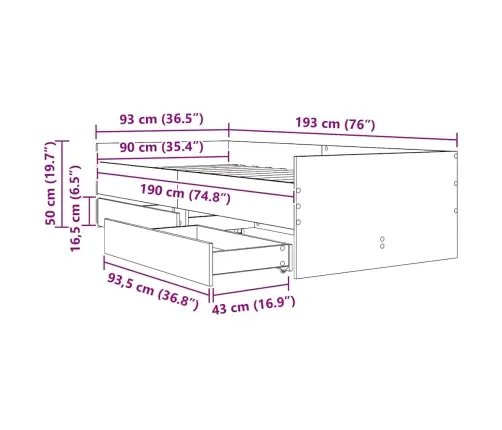 Gultas Rāmis Melns Ozolkoks 90 X 190 Cm Ciets Priedes Koks Vidaxl